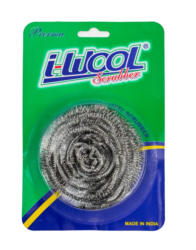 I-WOOL Utensil Cleaner Steel Scrubber,Scrubber for Kitchen Pure Stainless Steel Scrubber [Pack of 10]